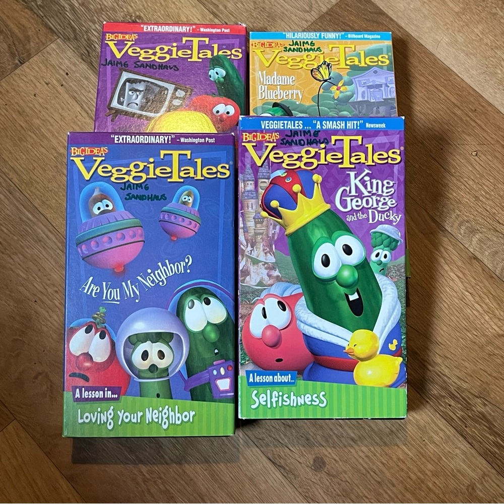 VeggieTales Four VHS Bundle Lesson In… Love Neighbor Fear Thankful Selfish 93/2K